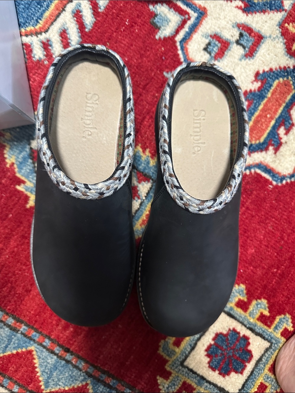 Simple Black Slip-On Clogs with Braided Trim Accent